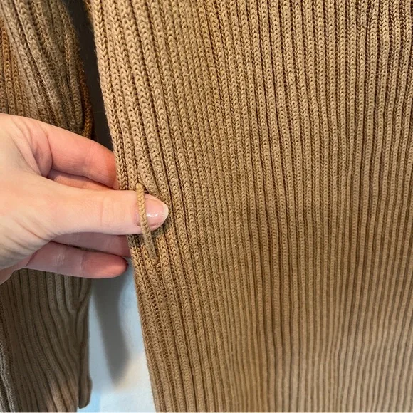 Pursuits Heavy Ribbed Knit Cotton Open Front Duster Sweater Cardigan Brown - Picture 6 of 8